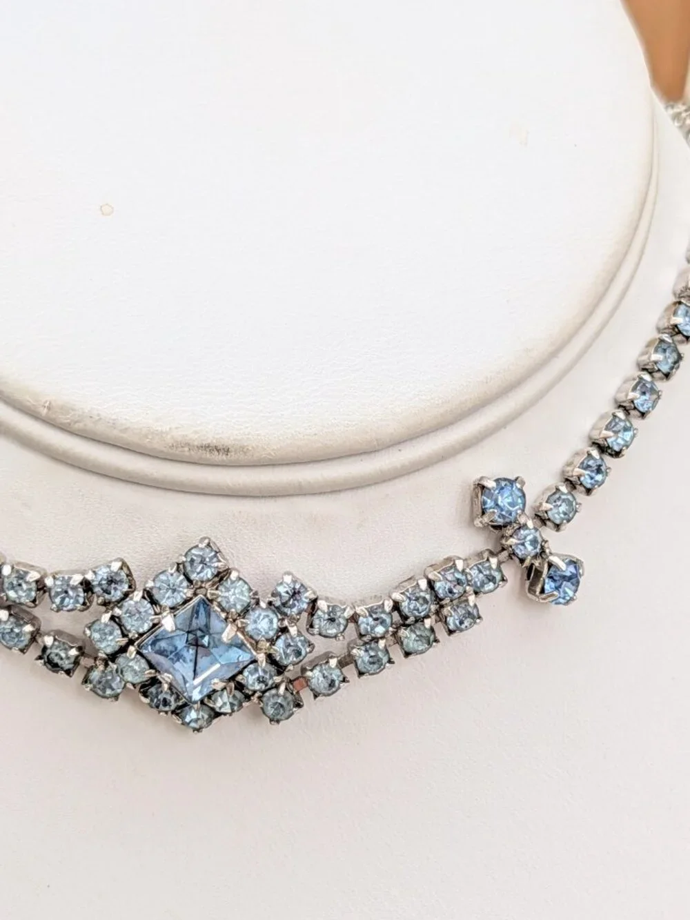 1930's - 1940's Art Deco Style Icy Blue Rhinestone Choker Necklace